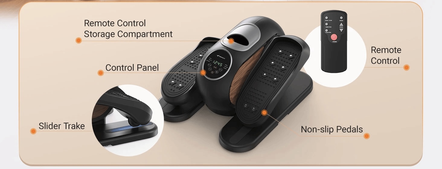 Under Desk Elliptical Machine Home Ellipse Elliptical Leg Exerciser with 12 Adjustable Speed Quiet & Portable Seated Pedal Exercisers Sports equipment fitness machines in brown with black