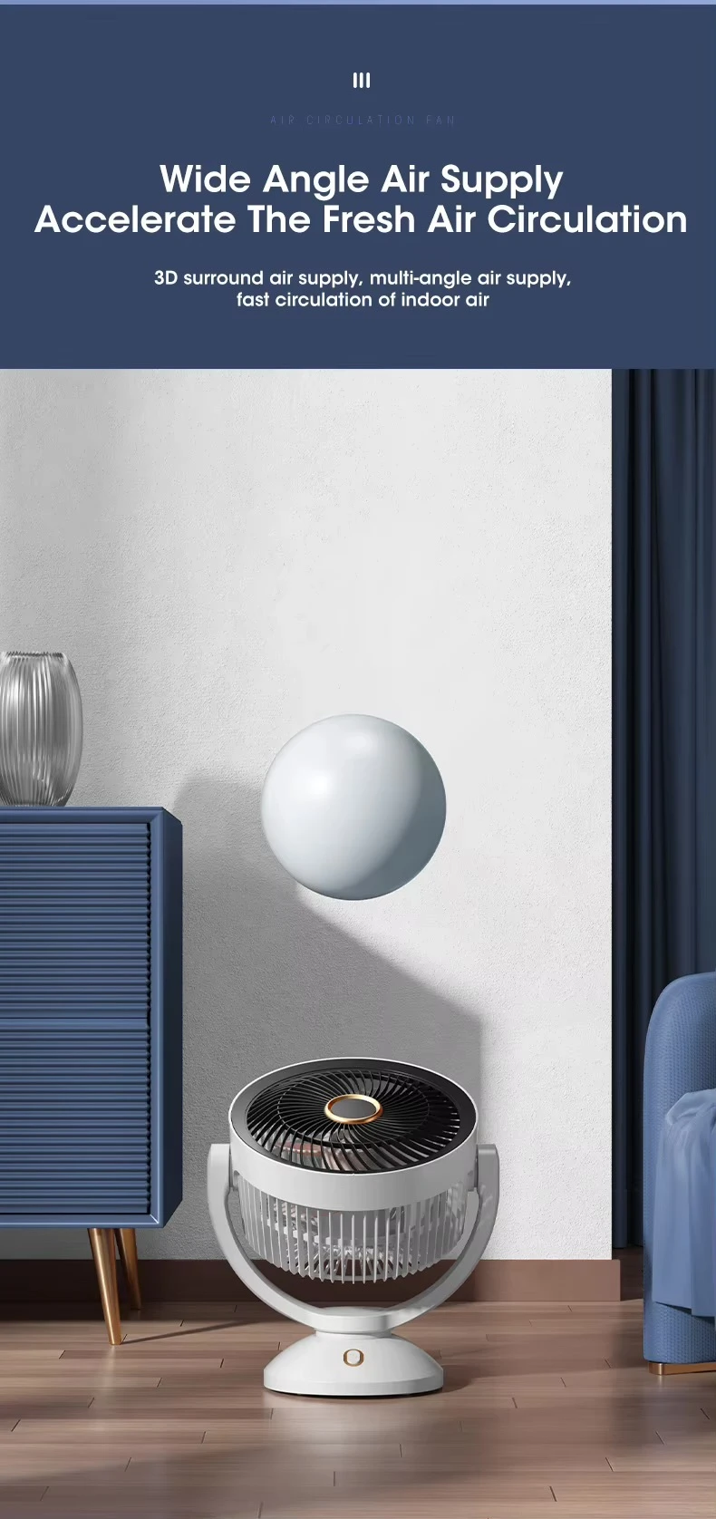 Modern minimalist Space Saving office home student dorm study room Dormitory Japanese Korean Silent Turbine USB Type-C Charge & Use Air Circulation Convection Floor Fan Timing Mini Household Electric Rotating Air Circulation Fan Fashion fans side table in white