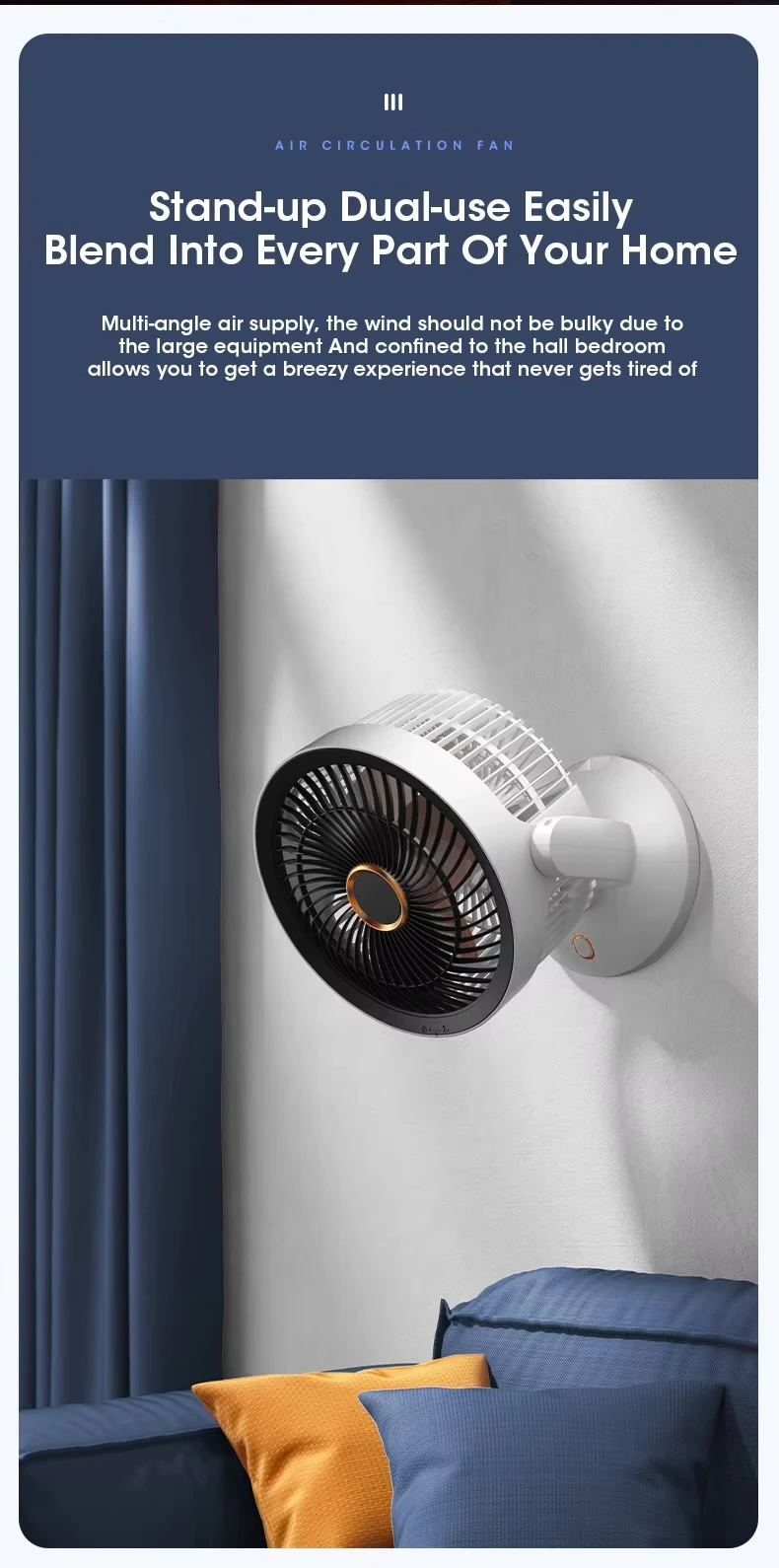 Modern minimalist Space Saving office home student dorm study room Dormitory Japanese Korean Silent Turbine USB Type-C Charge & Use Air Circulation Convection Floor Fan Timing Mini Household Electric Rotating Air Circulation Fan Fashion fans side table in white