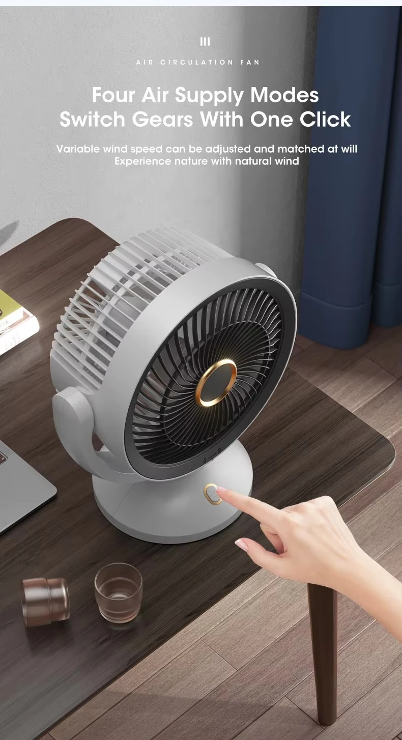 Modern minimalist Space Saving office home student dorm study room Dormitory Japanese Korean Silent Turbine USB Type-C Charge & Use Air Circulation Convection Floor Fan Timing Mini Household Electric Rotating Air Circulation Fan Fashion fans side table in white