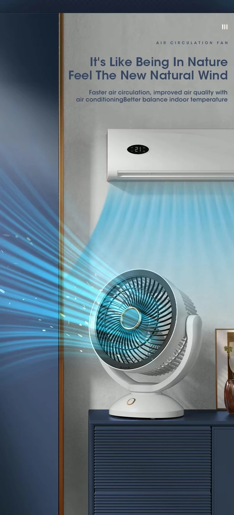 Modern minimalist Space Saving office home student dorm study room Dormitory Japanese Korean Silent Turbine USB Type-C Charge & Use Air Circulation Convection Floor Fan Timing Mini Household Electric Rotating Air Circulation Fan Fashion fans side table in white