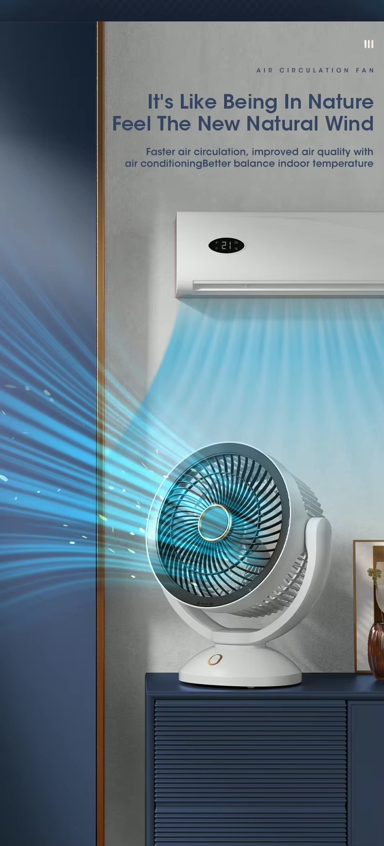 Modern minimalist Space Saving office home student dorm study room Dormitory Japanese Korean Silent Turbine USB Type-C Charge & Use Air Circulation Convection Floor Fan Timing Mini Household Electric Rotating Air Circulation Fan Fashion fans side table in white