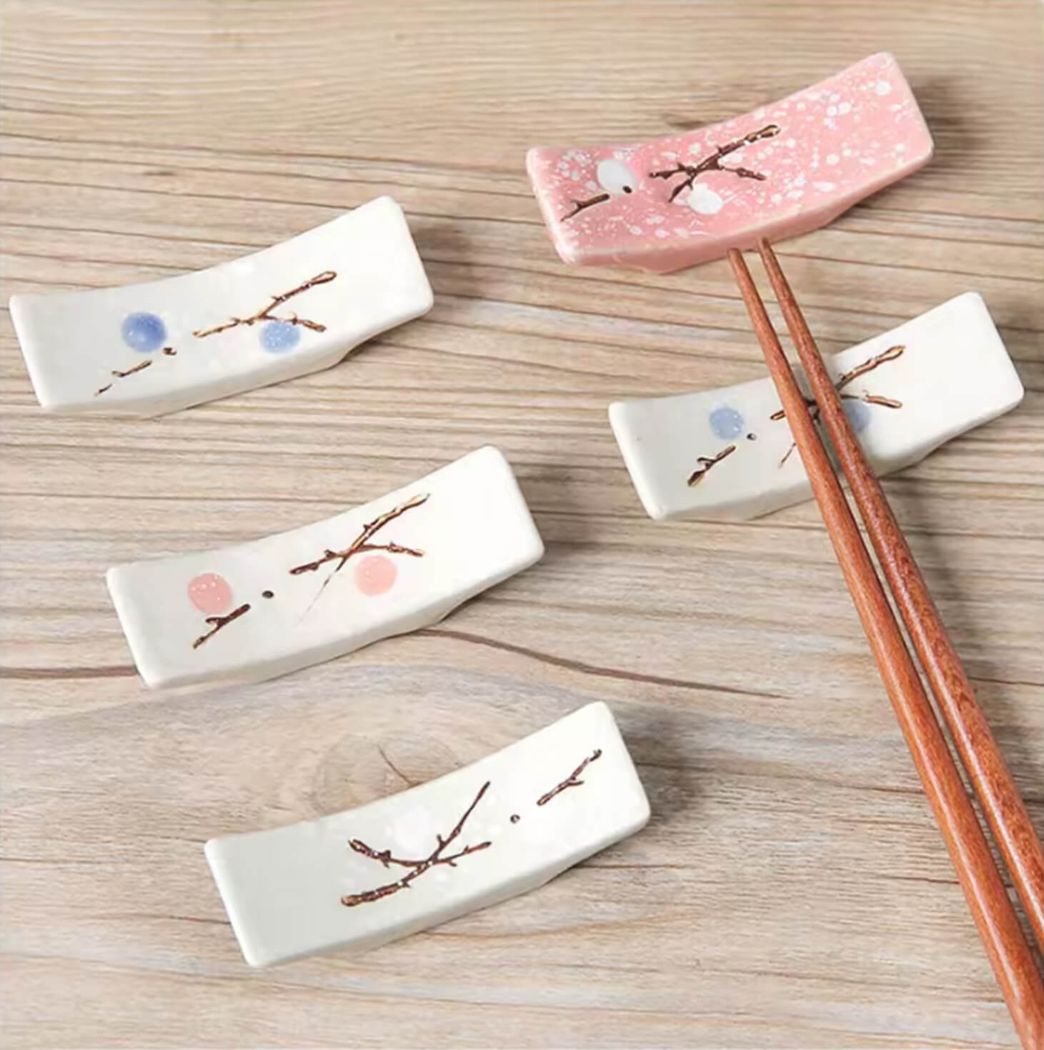 Japanese Plum Blossom Ceramic Chopstick Holder Creative Kitchen Supplies Household tabletop Chopsticks Holders Care Gadget rests serveware in White, with pink, Pink with white, White, speckled, White, with blue plumbs