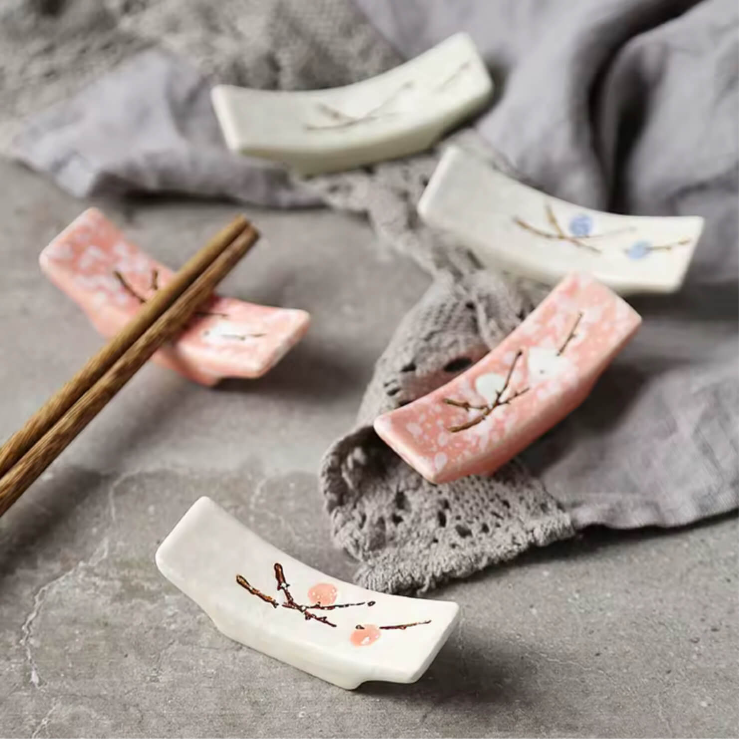 Japanese Plum Blossom Ceramic Chopstick Holder Creative Kitchen Supplies Household tabletop Chopsticks Holders Care Gadget rests serveware in White, with pink, Pink with white, White, speckled, White, with blue plumbs