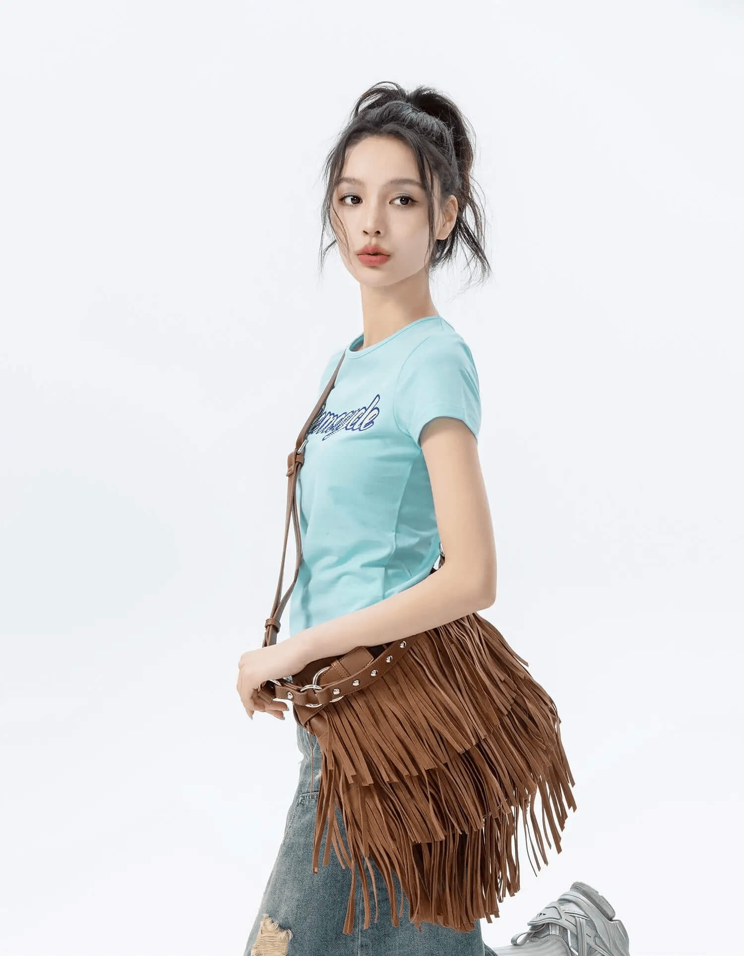 Boho bohemia bomenian women’s woman womens European / American Fashion Retro Original Design Frosted Suede Tassel Decoration mi miteigi festival gig gear Single Shoulder Crossbody Bags in chocolate brown