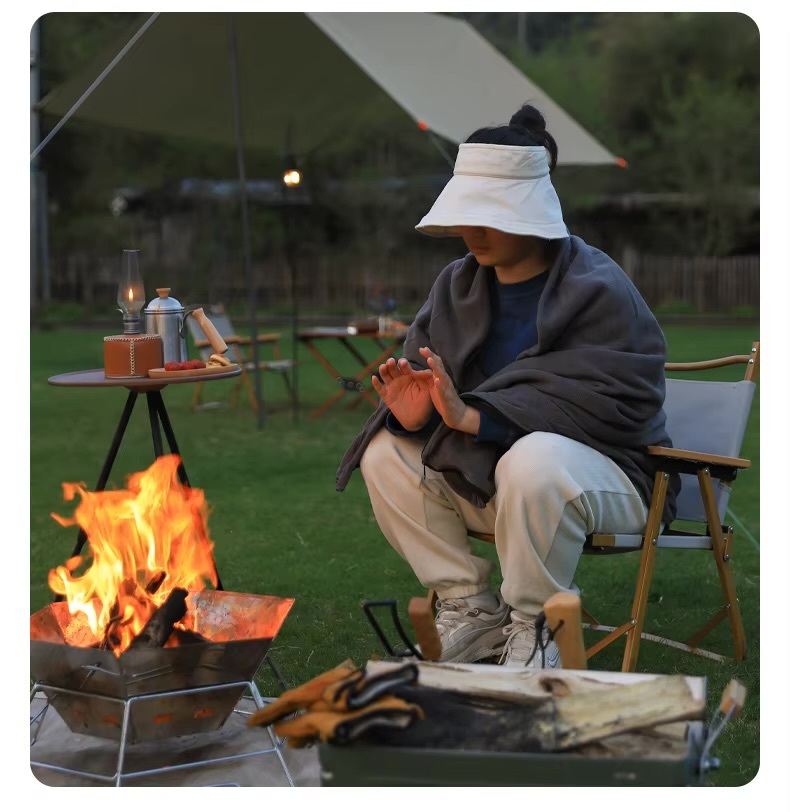 Outdoors Camping Portable Stainless Steel Folding BBQ Barbecue Grill for Outdoor Camping, Self-Driving Campsite Fire Pit & Campfire Stove in silver with carry bag
