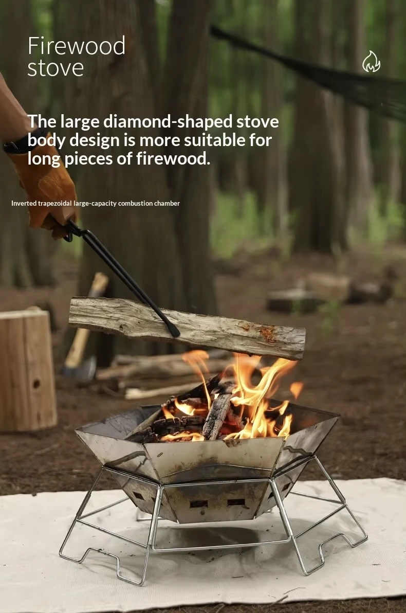 Outdoors Camping Portable Stainless Steel Folding BBQ Barbecue Grill for Outdoor Camping, Self-Driving Campsite Fire Pit & Campfire Stove in silver with carry bag