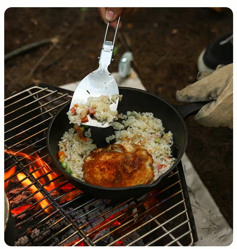Outdoors Camping Portable Stainless Steel Folding BBQ Barbecue Grill for Outdoor Camping, Self-Driving Campsite Fire Pit & Campfire Stove in silver with carry bag