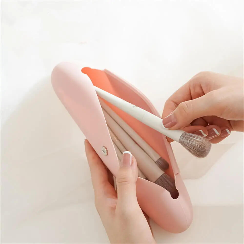 Silicone Makeup Brush Portable Travel Wash Toiletries Organizer Waterproof Dirt-resistant Storage Cosmetic Bags in Beige-cream, Pink, Khaki, Gray grey