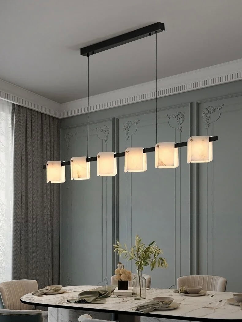 Modern Natural Marble Long Pendant Lamp Office Living Room Dining Room Table Island Designer All Copper Chandelier Lamp Room Decor in Warm light, 3 Color light lighting
