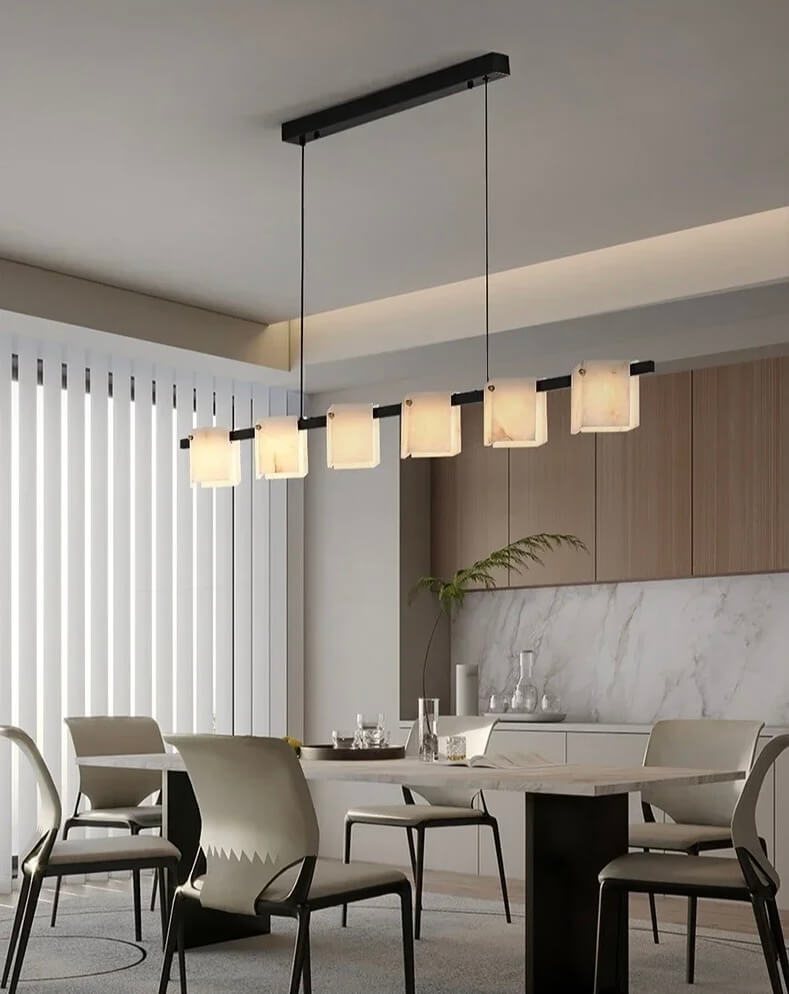 Modern Natural Marble Long Pendant Lamp Office Living Room Dining Room Table Island Designer All Copper Chandelier Lamp Room Decor in Warm light, 3 Color light lighting