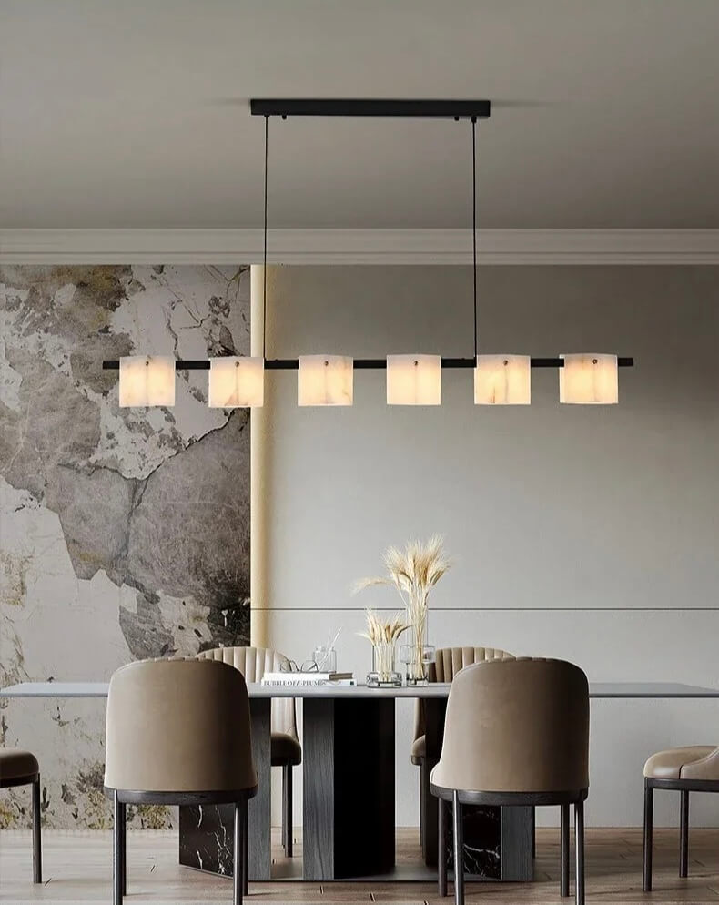 Modern Natural Marble Long Pendant Lamp Office Living Room Dining Room Table Island Designer All Copper Chandelier Lamp Room Decor in Warm light, 3 Color light lighting