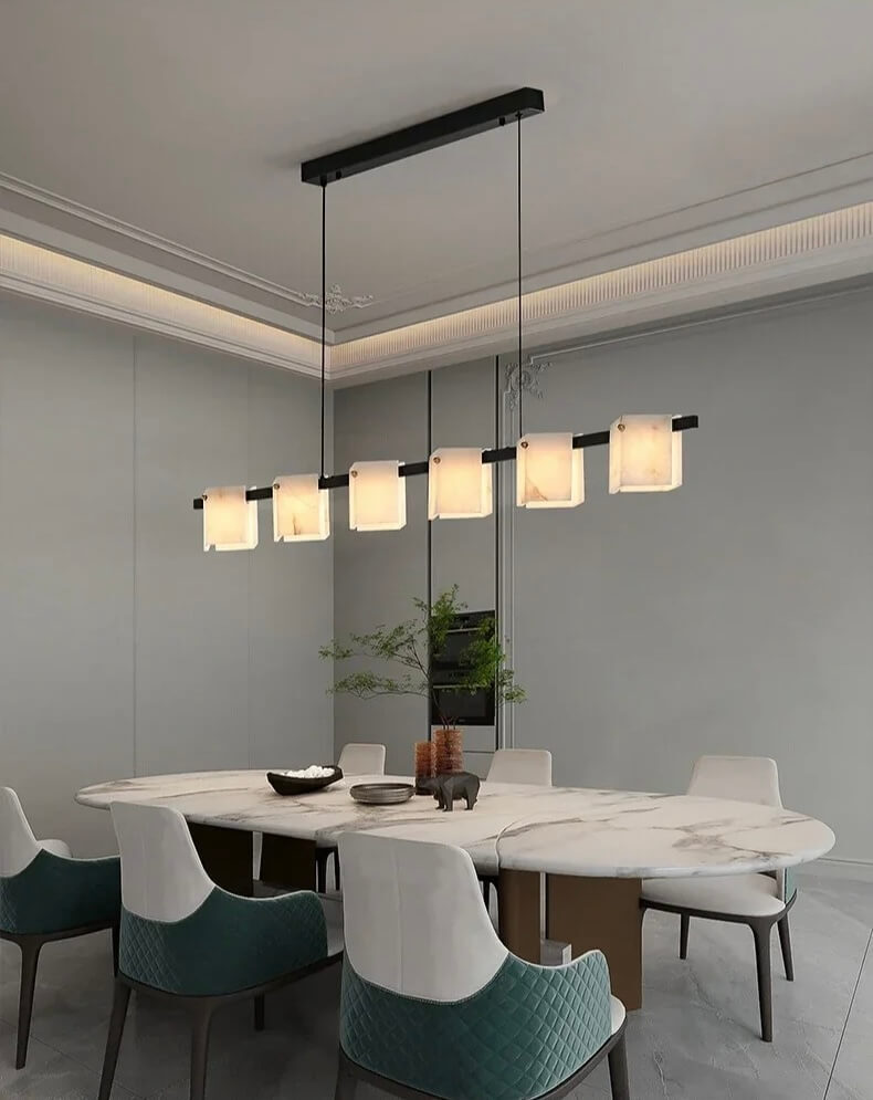 Modern Natural Marble Long Pendant Lamp Office Living Room Dining Room Table Island Designer All Copper Chandelier Lamp Room Decor in Warm light, 3 Color light lighting
