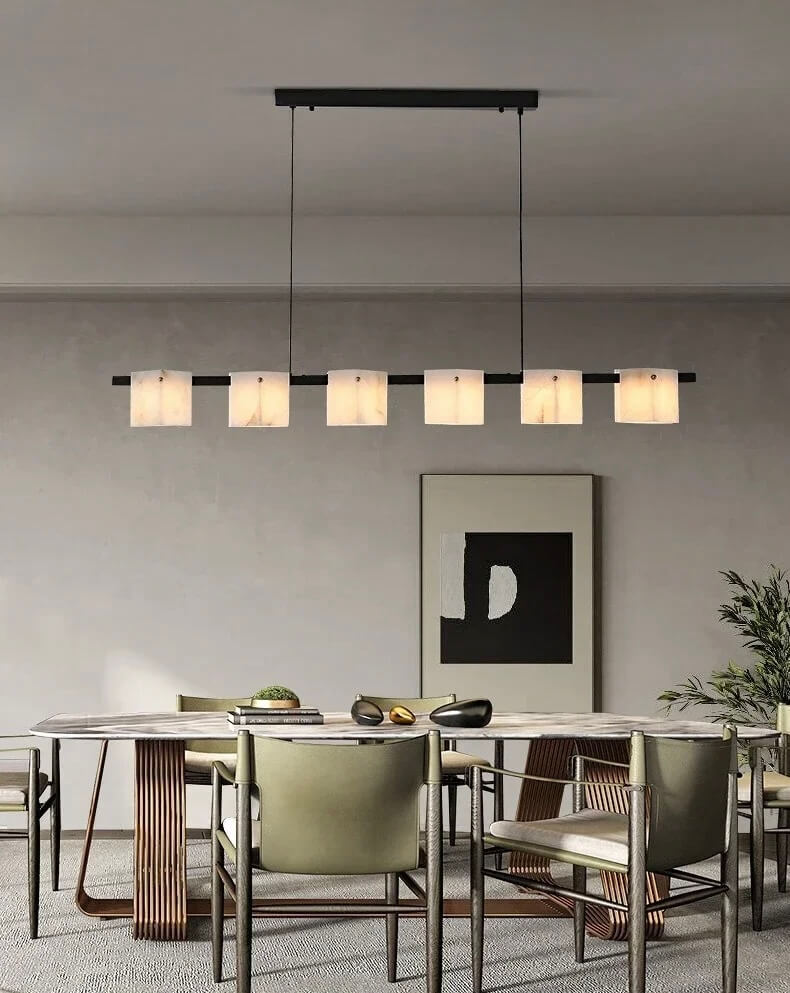 Modern Natural Marble Long Pendant Lamp Office Living Room Dining Room Table Island Designer All Copper Chandelier Lamp Room Decor in Warm light, 3 Color light lighting