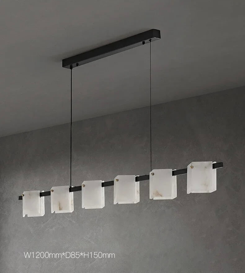 Modern Natural Marble Long Pendant Lamp Office Living Room Dining Room Table Island Designer All Copper Chandelier Lamp Room Decor in Warm light, 3 Color light lighting