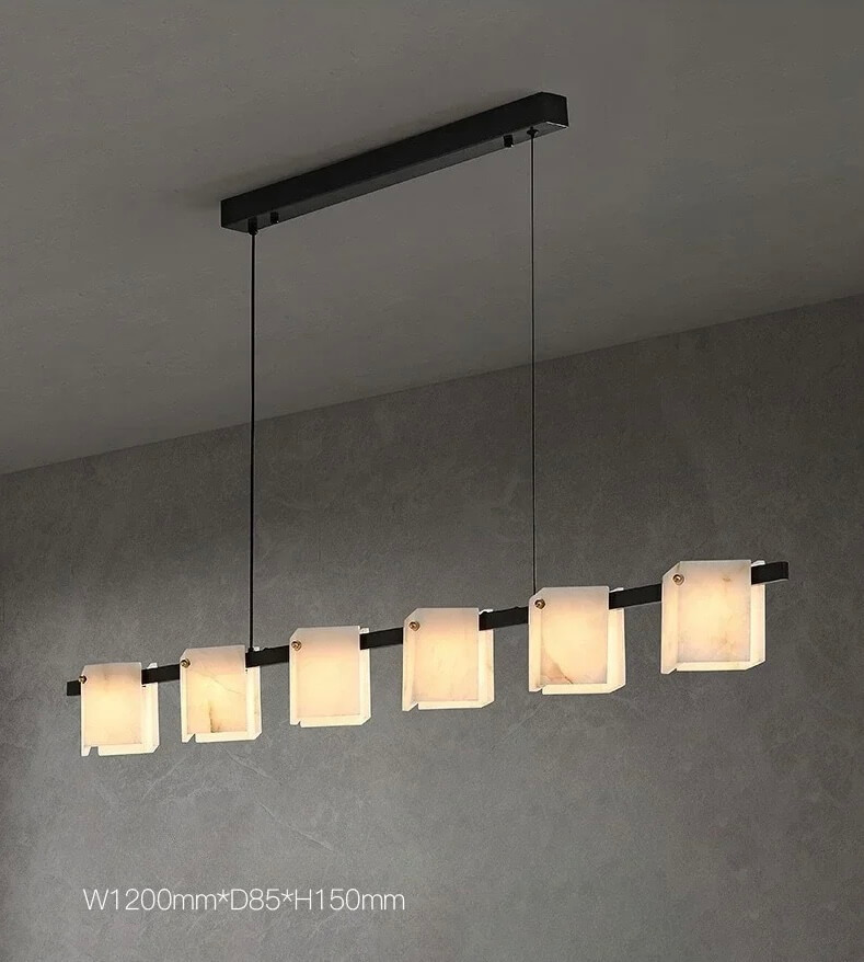 Modern Natural Marble Long Pendant Lamp Office Living Room Dining Room Table Island Designer All Copper Chandelier Lamp Room Decor in Warm light, 3 Color light lighting