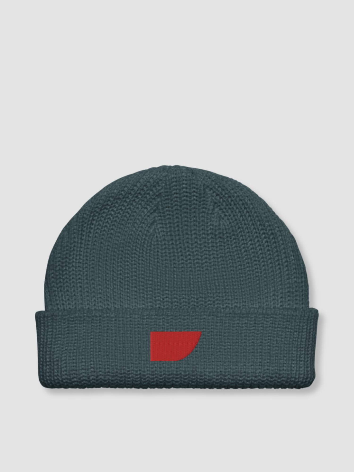 Fisherman Beanie    Genderful Men’s Women’s solid color one size hat for man woman in brown Mens Womens one size fit unisex headwear beanies anywear hats with red miteigi swoosh logo in petrol blue