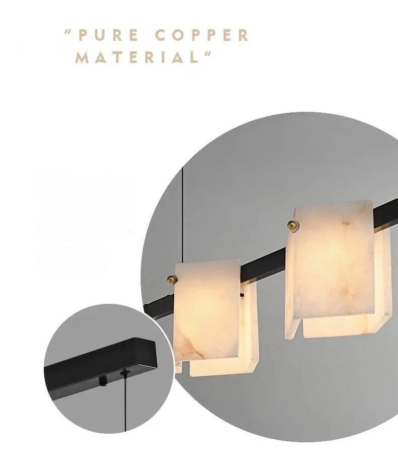 Modern Natural Marble Long Pendant Lamp Office Living Room Dining Room Table Island Designer All Copper Chandelier Lamp Room Decor in Warm light, 3 Color light lighting