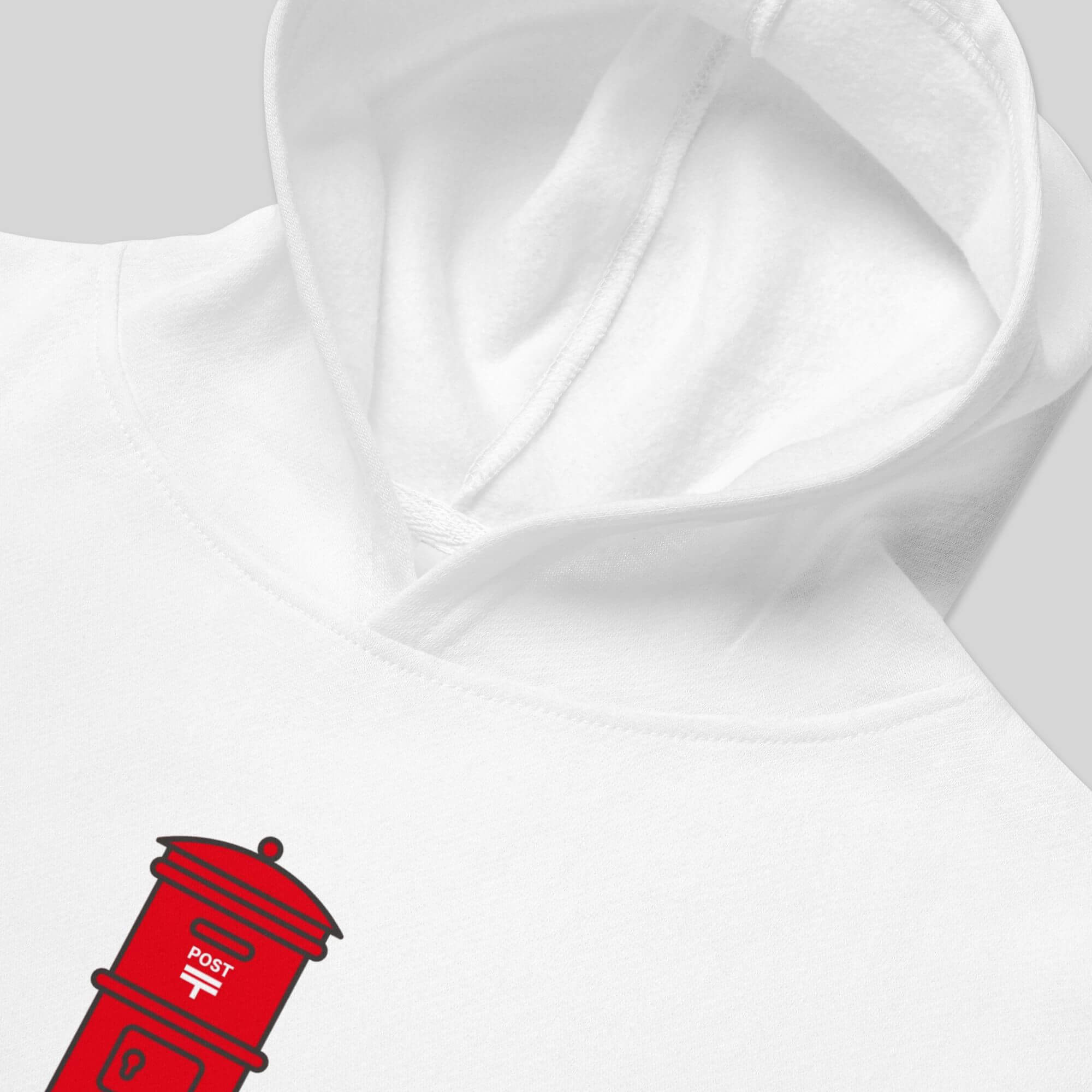 Girls Japan Post Fleece Hoodie white    Genderful Kids Unisex boys long sleeves kangaroo pouch hooded sweatshirts hoodies with Japanese red postal post mail box design Children’s sweatshirt