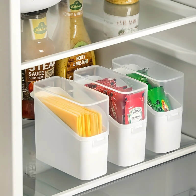 Japanese Style Tilted Transparent Lid Storage Box| Cheese Tea Coffee Storage Organizer| Small Item Classification Containers boxes in white, transparent