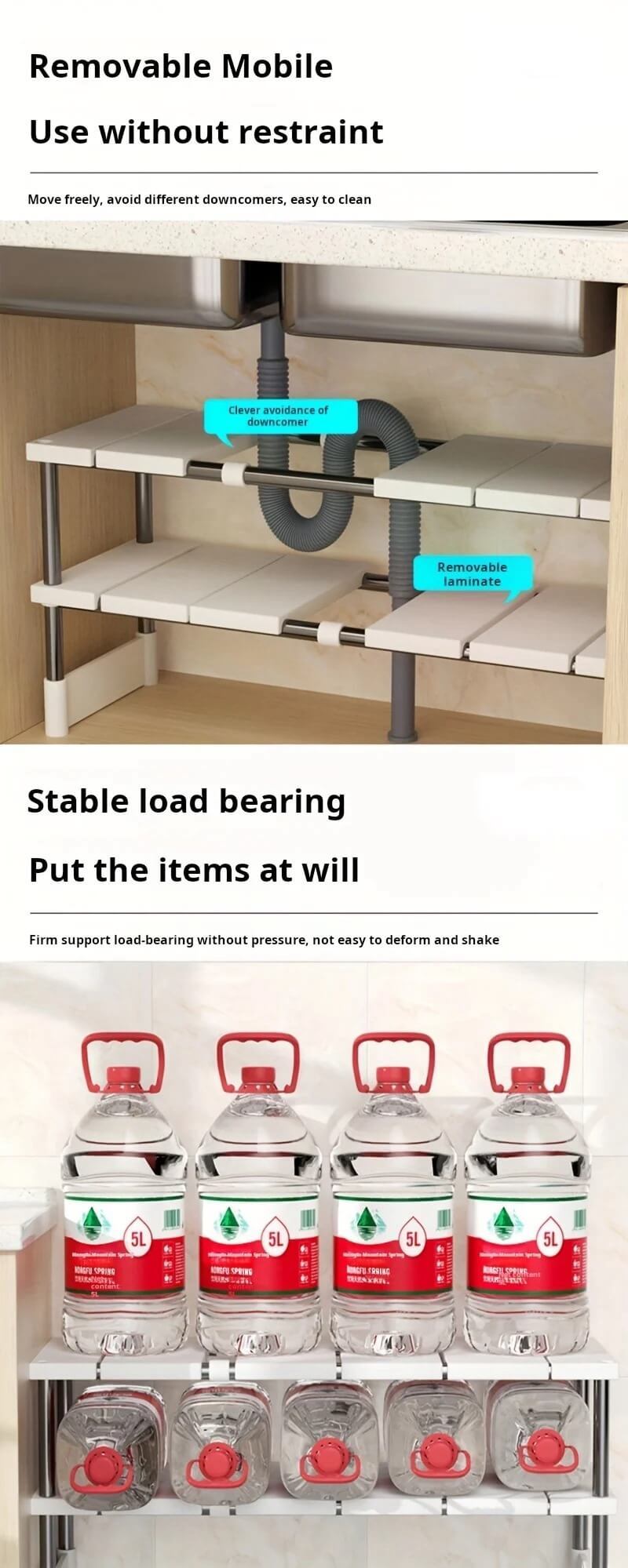Adjustable Under Sink Storage Rack, Expandable Kitchen & Bathroom Cabinet Organizer, Durable Space-Saving Multi-Layer Pot Holders