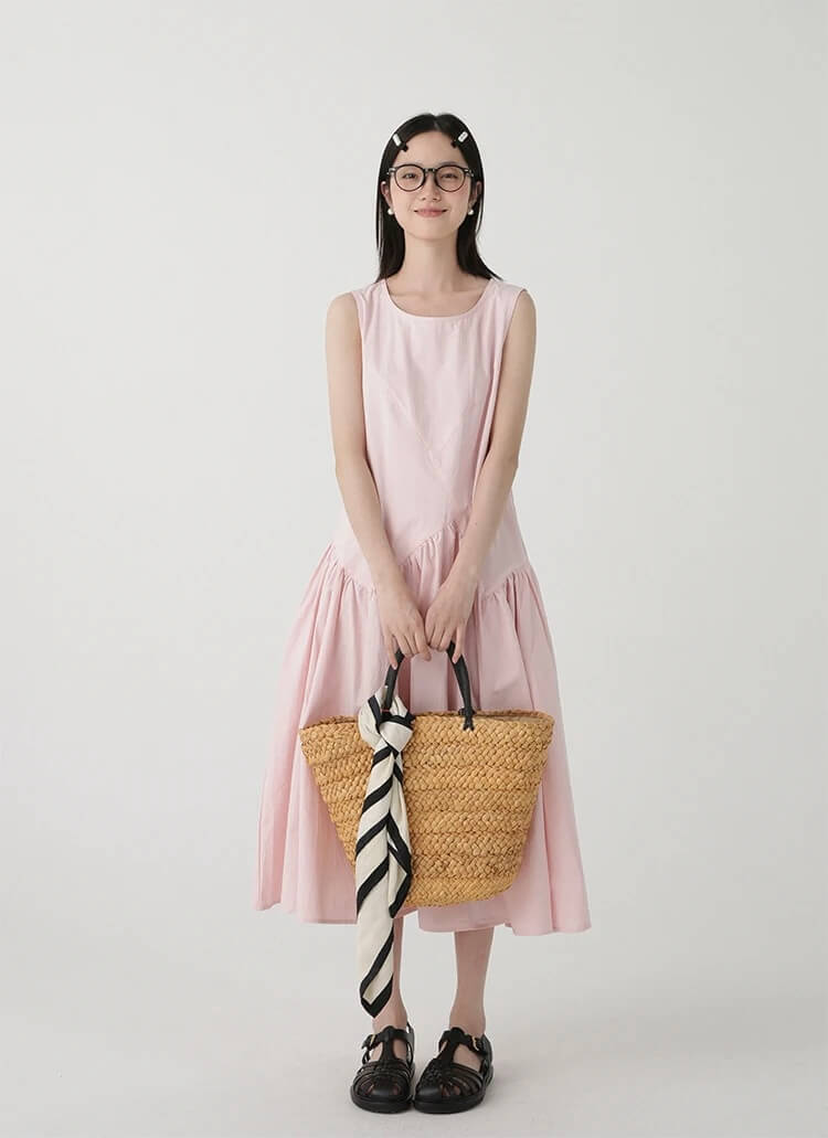 Women’s woman womens petite-, tall-, plus-, size Boatneck crewneck Low-Calorie slim fit pleated Irregular design round O-Neck sleeveless tank strap shoulder bared Summer vacation holiday getaway bloom skirt long maxi Dress in light pastel pink casual Sle Cotton crew neck pleats dresses