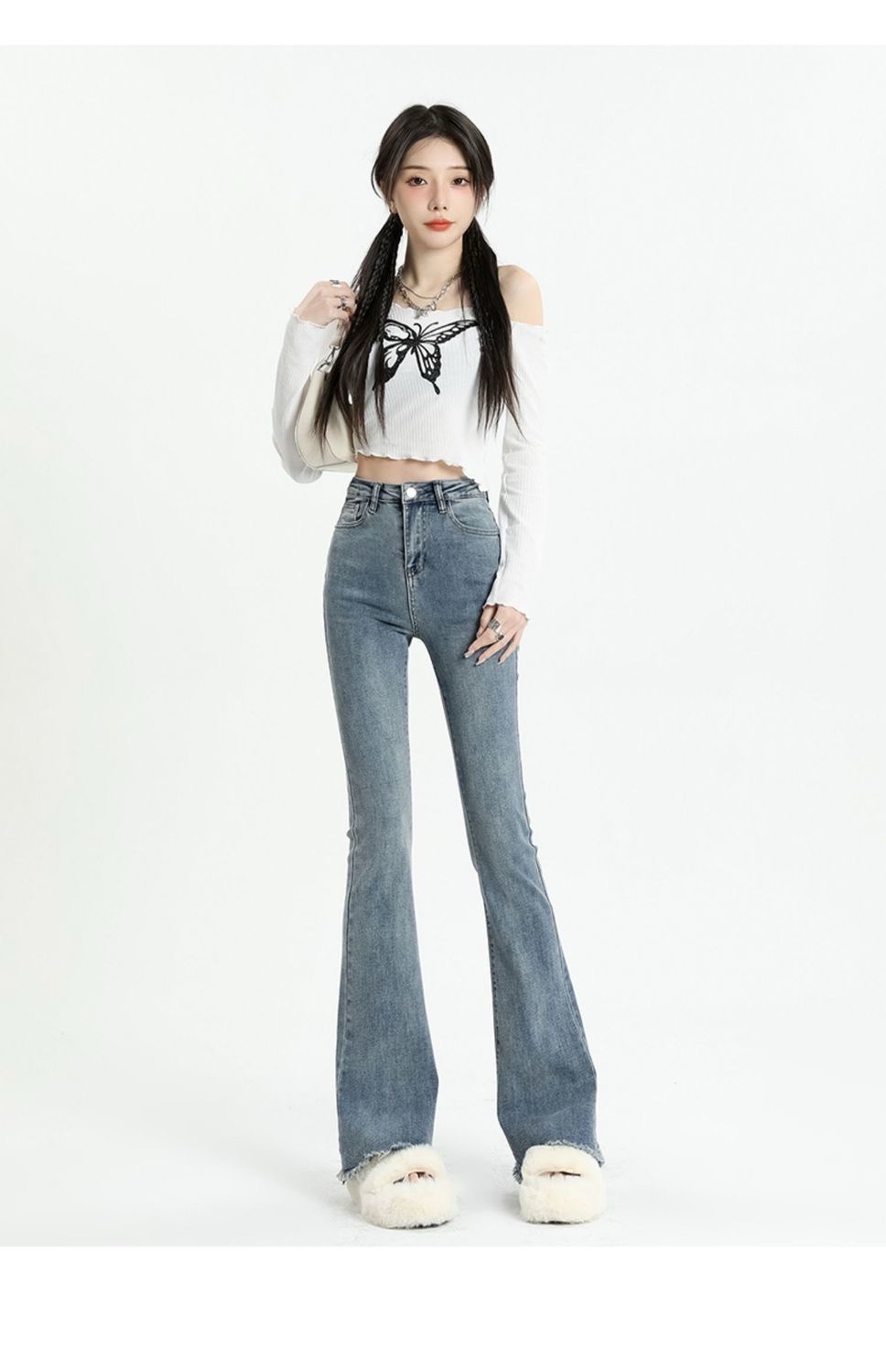 High Rise Slim ‘70s Flare Jeans  Women’s Elegant Denim Trousers High Waist Vintage Casual Streetwear Ripped Design Petite Plus size womens Chic Trendy Harajuku Spring Pants for woman in Light Blue