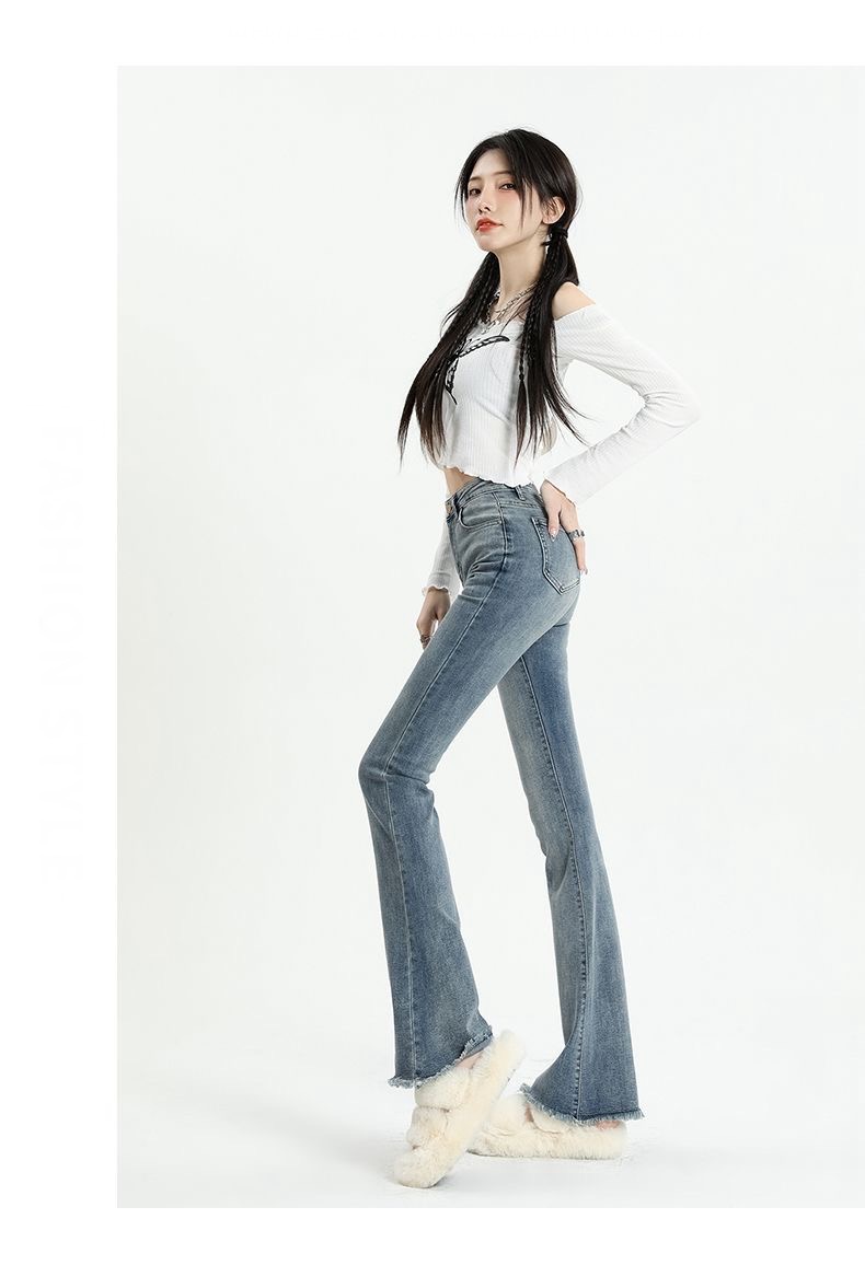 High Rise Slim ‘70s Flare Jeans  Women’s Elegant Denim Trousers High Waist Vintage Casual Streetwear Ripped Design Petite Plus size womens Chic Trendy Harajuku Spring Pants for woman in Light Blue