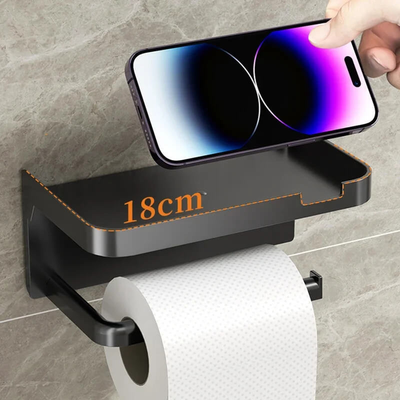 Adhesive Wall Mounted Toilet Paper Holder with Storage Hooks Multifunctional Organizer for Towel Phone Watch Home Hotel Bathroom with shelf in black, Gray grey, white