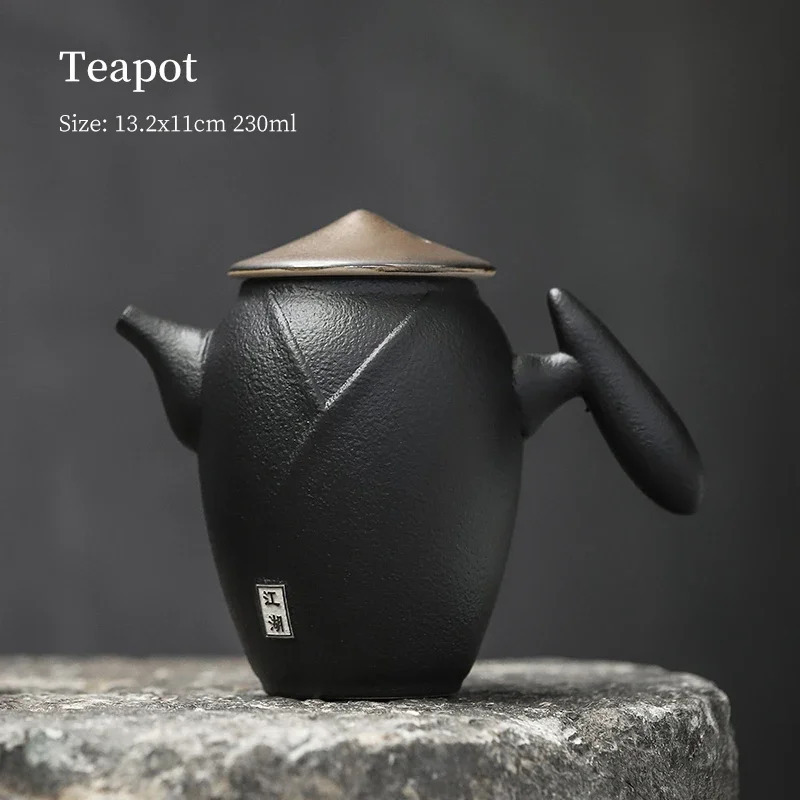 Rough Pottery Teapot, Side Handle, Large Capacity Portable Tea Pot with Handle, Handmade Teaware, Kung Fu Tea 230ml teapots in black