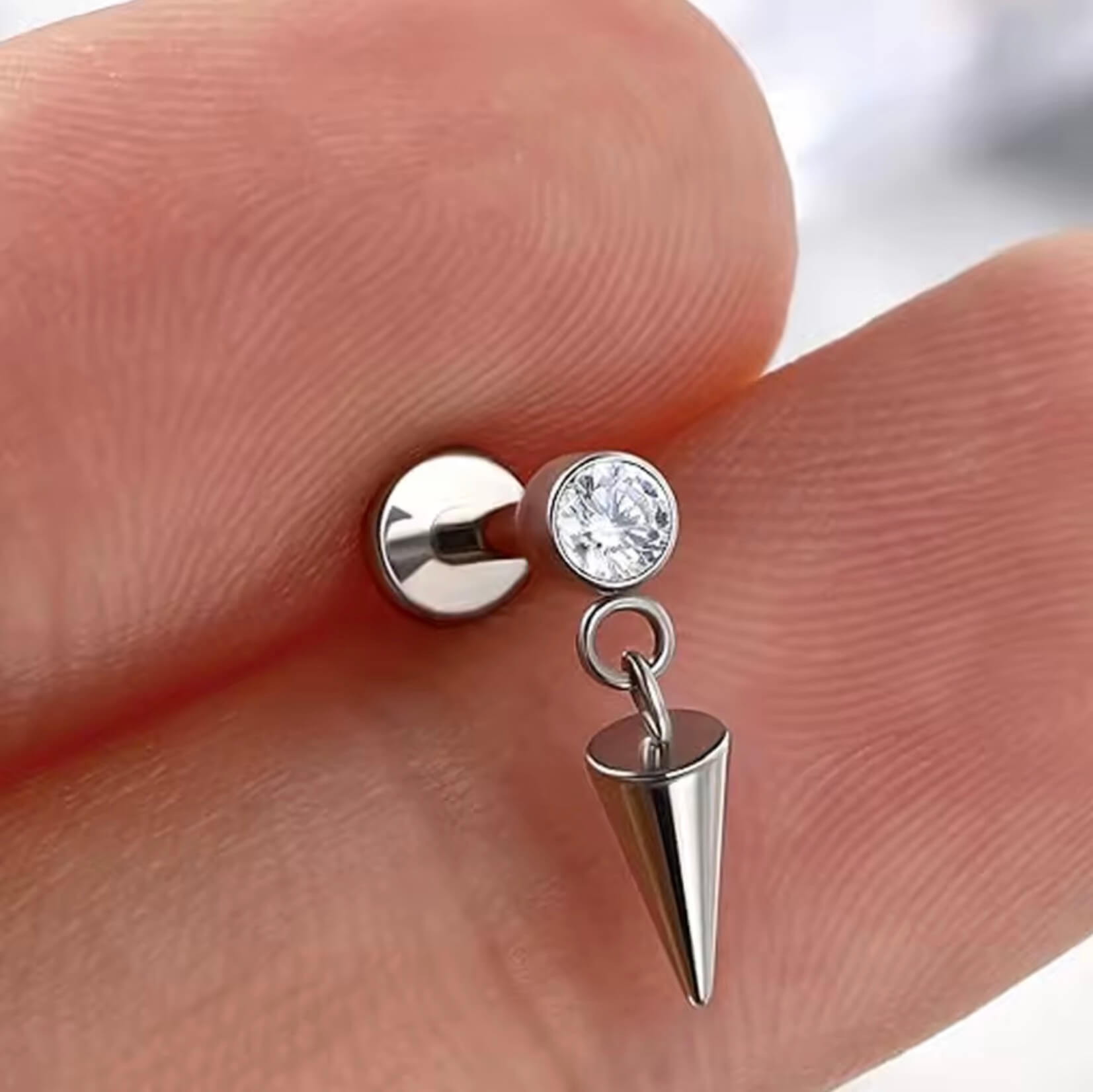 Women’s woman womens Y2k Genz Gen-Z F136 Titanium Alloy Earrings, Cylindrical Pointed Cone, Internal Thread Earrings, Water Drop Pendant, Human Piercing Accessory Fashion statement Jewellery accessories in silver color