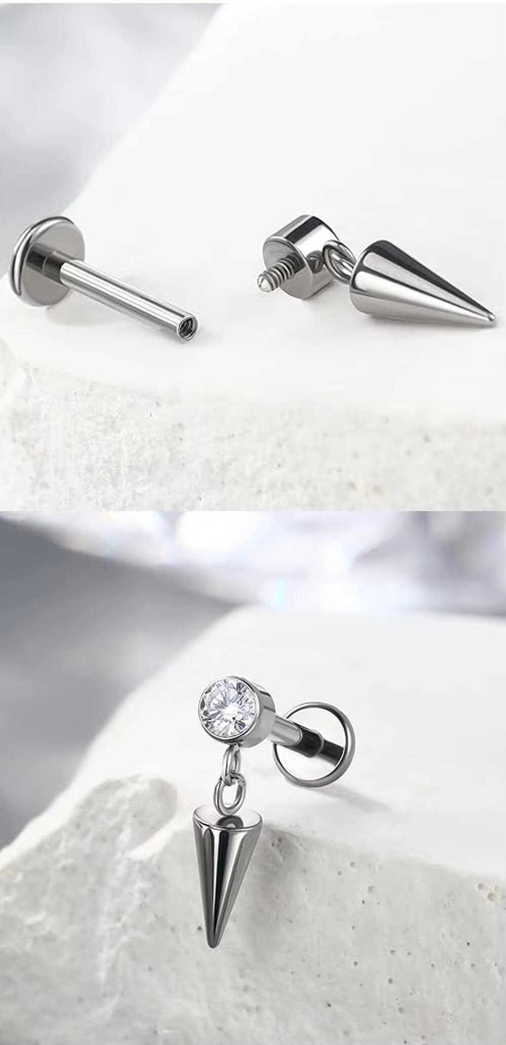 Women’s woman womens Y2k Genz Gen-Z F136 Titanium Alloy Earrings, Cylindrical Pointed Cone, Internal Thread Earrings, Water Drop Pendant, Human Piercing Accessory Fashion statement Jewellery accessories in silver color