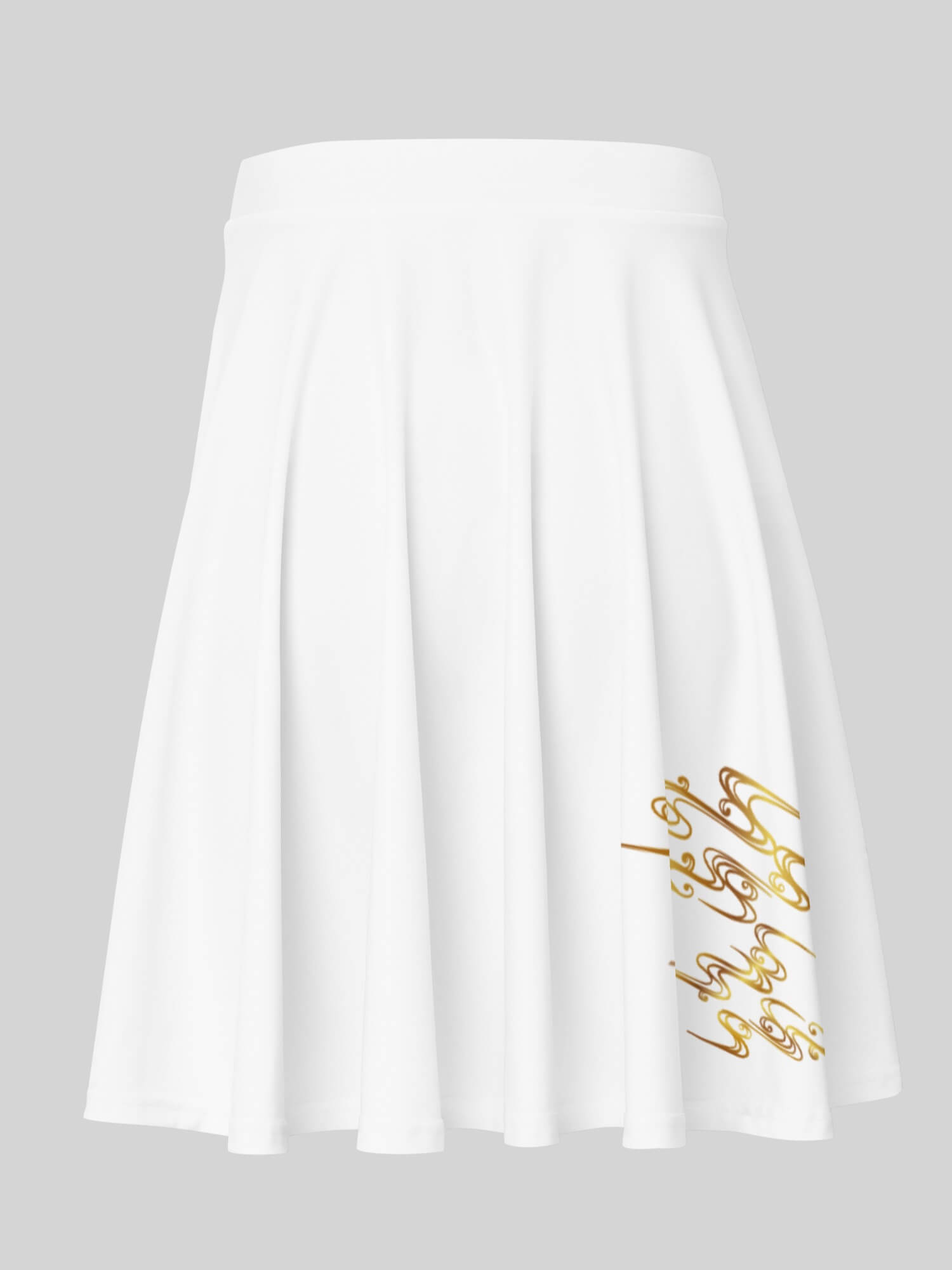 Ripples Skater Skirt golden   Women’s pleated gold pattern mid rise waist banded fashion for woman in white Womens petite-, tall-, plus-, size rippled swirls waves midi skirts