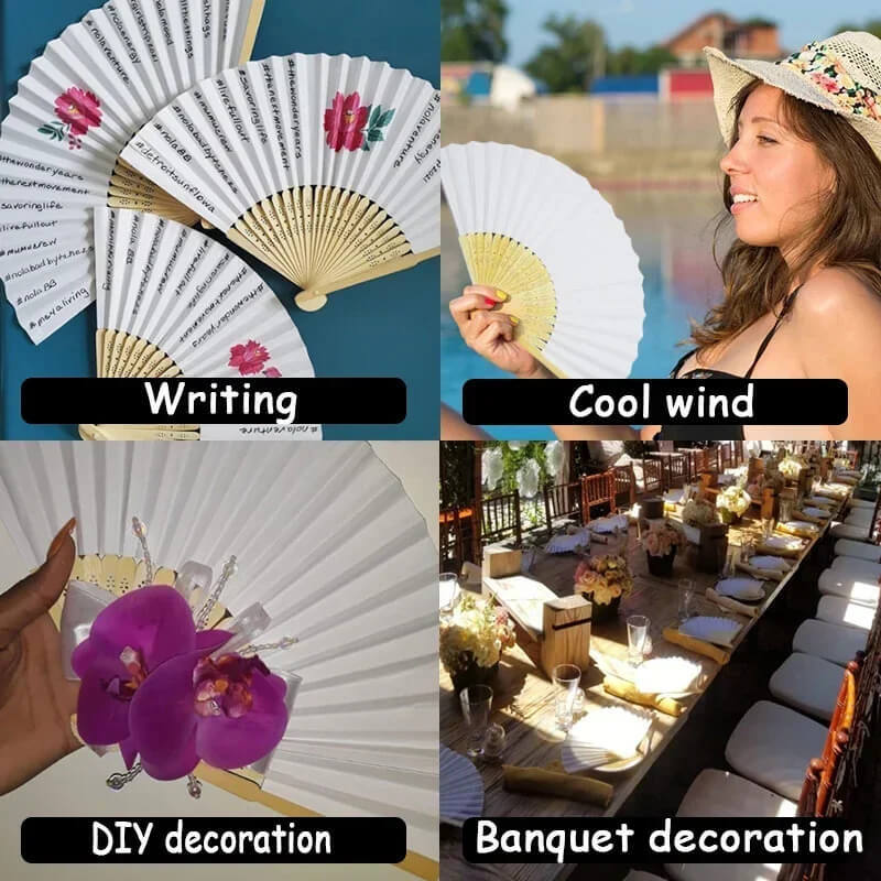 7 Inch Chinese Style Blank Fan Folding Hand Fan Paper Fan 7" for Calligraphy Painting Wedding Gift Individually Packed in white with natural light wood Crafts