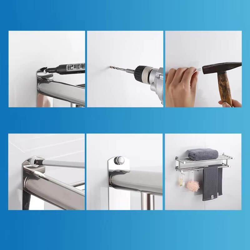 Bathroom Stainless Steel Polished Towel Shelf Toilet Paper Holder Soap Holder Towel Racks Toothbrush Robe Hook Bath Accessories in silver color 40cm 50cm