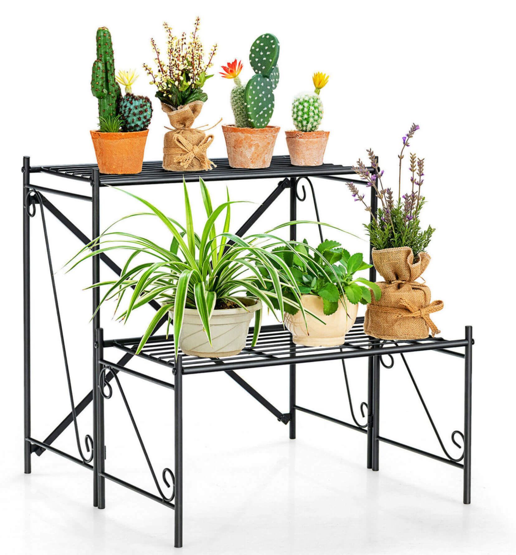 Metal Plant Stand  2-Tier Stair Style Metal Plant Stand Flower Pot Display Holder Indoor & Outdoor garden pots stands