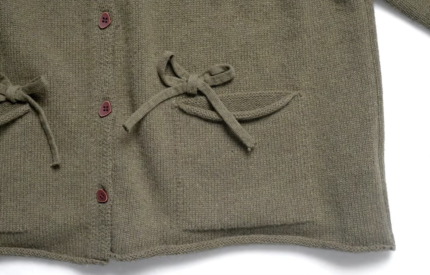 Japanese Sweater Jacket      Womens collarless round neck long sleeves 3D bow decoration button-up close patch pockets sweaters for woman in grass green  Fall Autumn Winter Spring womens fashion outerwear Jackets cardigans style outwear #24483
