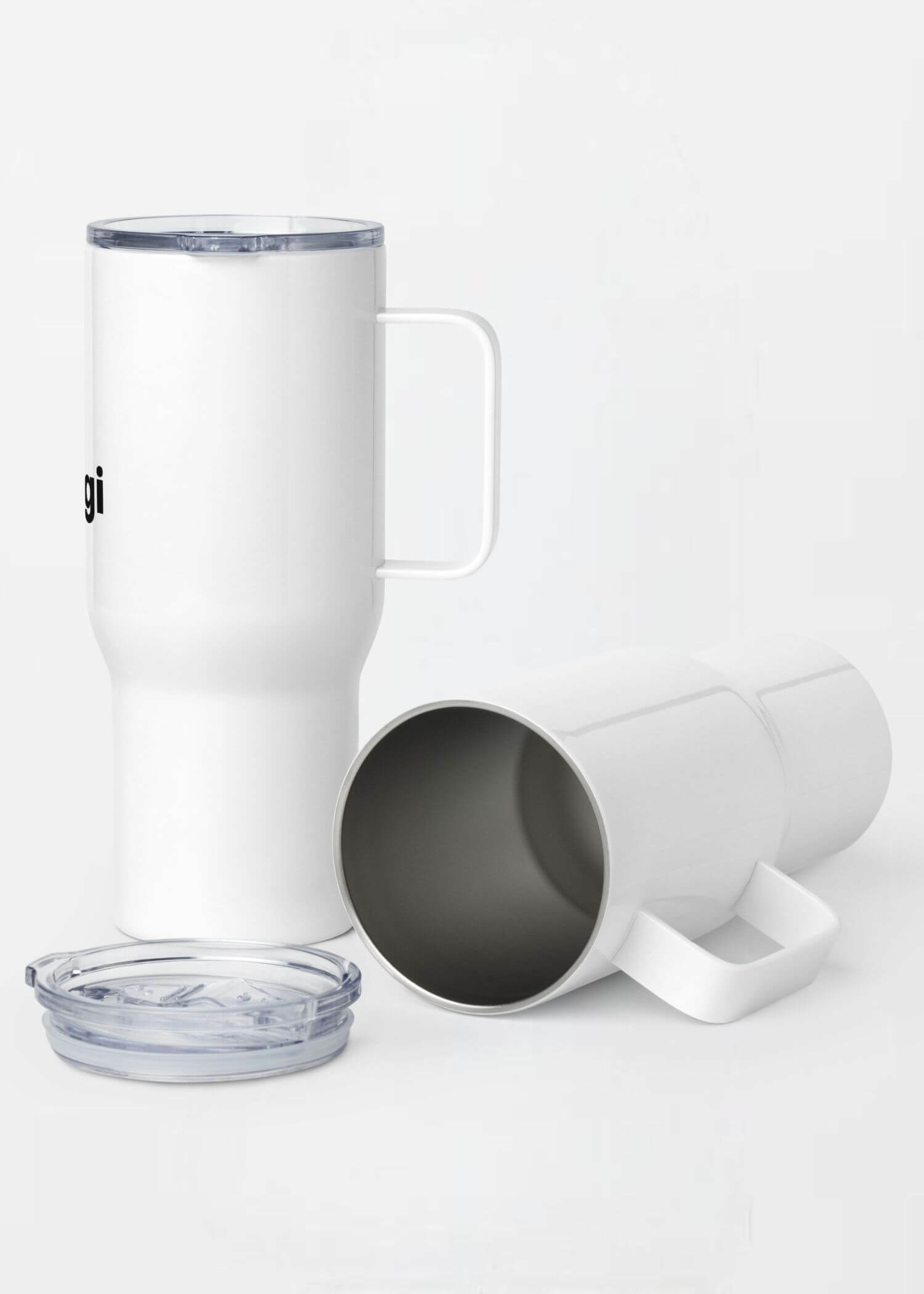 miteigi Logo Travel Mug with handle miteigiYūki Fitness Sports Activewear by miteigi Branded product item Mugs Drinks containers