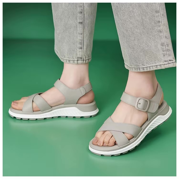 Women&rsquo;s woman womens petite-, tall-, plus-, size Casual Open Toe Beach Slippers With Adjustable Buckle strap Flats PU Leather Flip Flops Cork Sandals in Gray grey