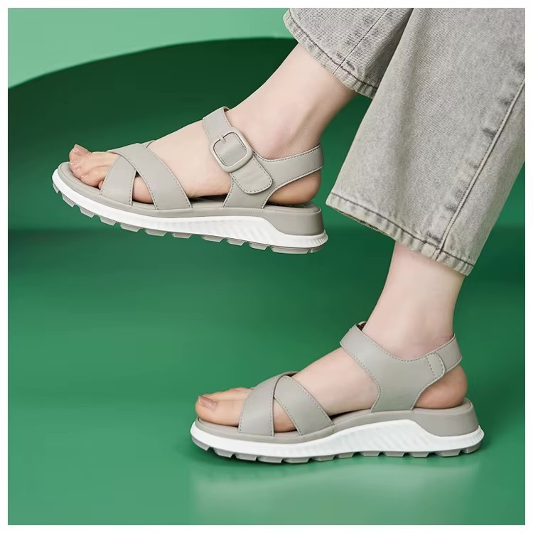Women&rsquo;s woman womens petite-, tall-, plus-, size Casual Open Toe Beach Slippers With Adjustable Buckle strap Flats PU Leather Flip Flops Cork Sandals in Gray grey