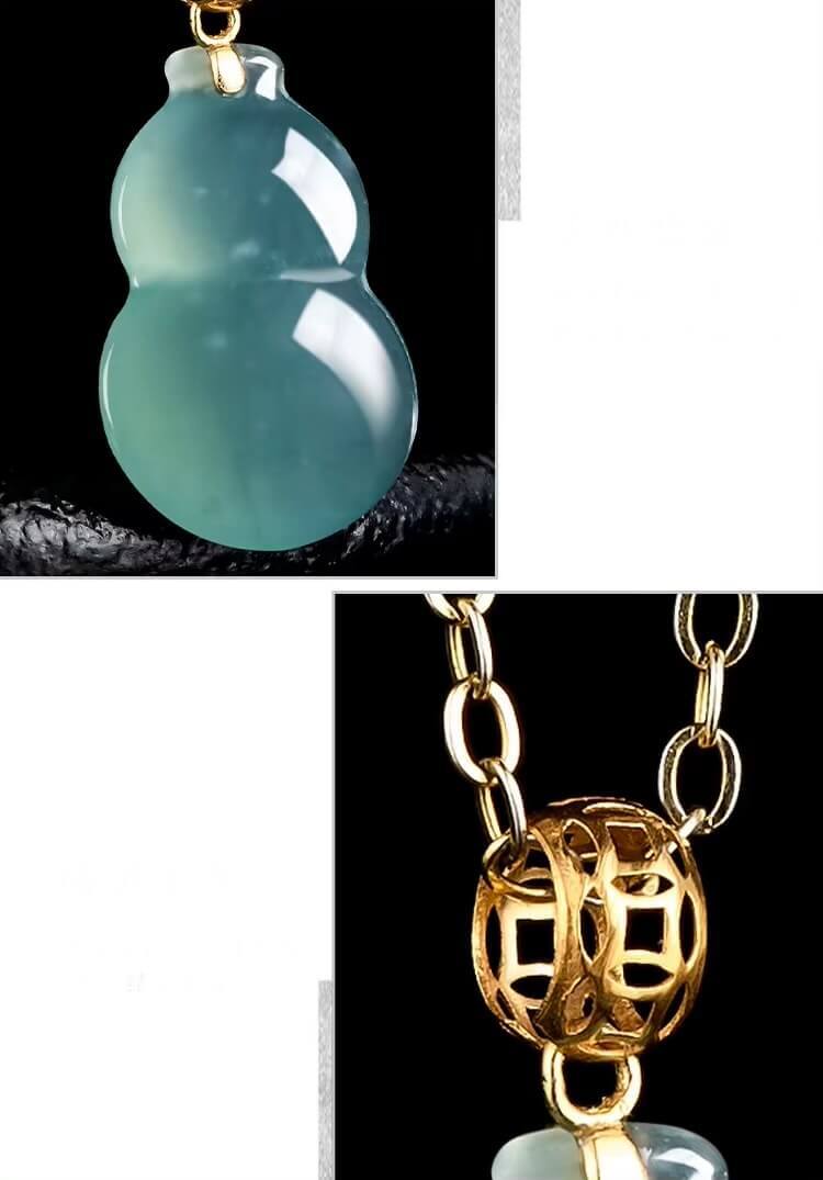 Women’s woman womens Men’s man mens Unisex Genflex Gender Neutral Genderfluid Natural A-grade Blue Water Jade Gourd Pendant 18K Gold Inlaid With Ice Jadeite Charms Necklace Fashionable Women's Jewelry accessory Fashion jewellery accessories