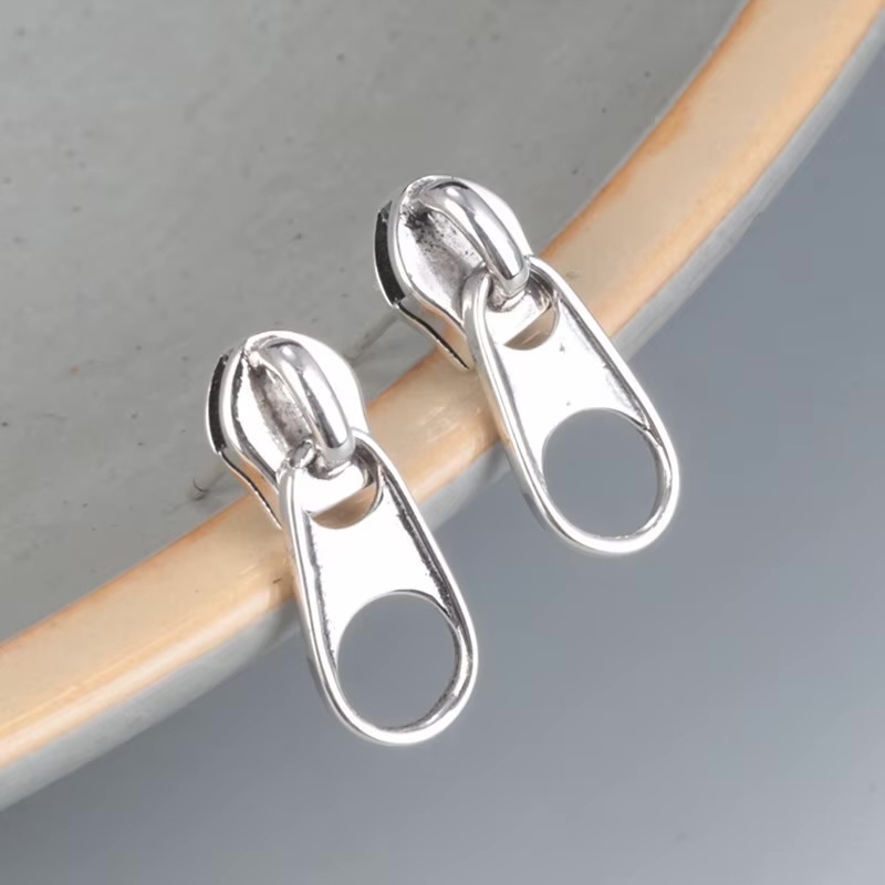 Women&rsquo;s woman womens Men&rsquo;s man mens Unisex Genflex Gender Neutral Genderfluid Trend Hip Hop Grunge Unusual Zipper Stud Earrings Fashion Personality Punk Metal Alloy Jewelry Trending Jewellery in silver color