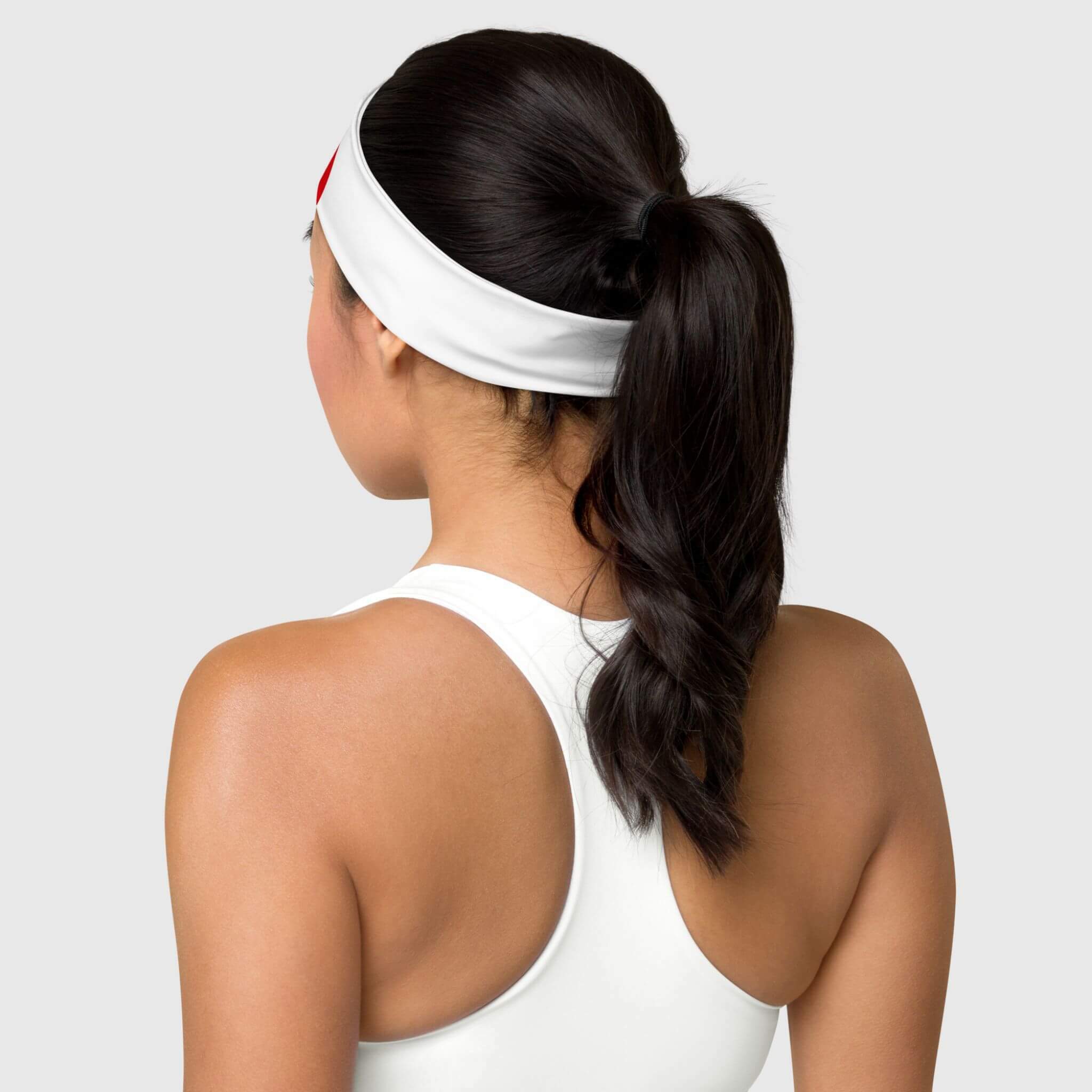 MiteigiYūki Headband Logo Unisex any wear Women’s Men’s Fitness Sports Activewear by miteigi branded product sweat-absorbing Headbands for Man Woman in white with red Mens Womens gym yoga headwear