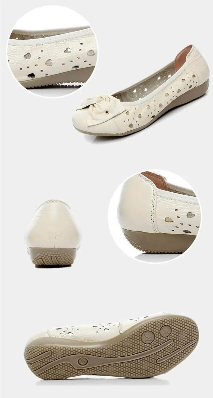 Women’s woman womens Genuine Leather Solid hollow out hearts Flat Loafers Flats Spring Summer Moccasins Shoes Factory Outlet in beige-white