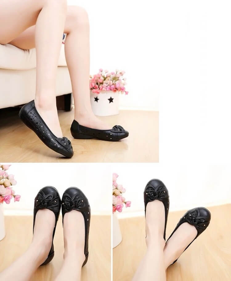 Women’s woman womens Genuine Leather Solid hollow out hearts Flat Loafers Flats Spring Summer Moccasins Shoes Factory Outlet in black,