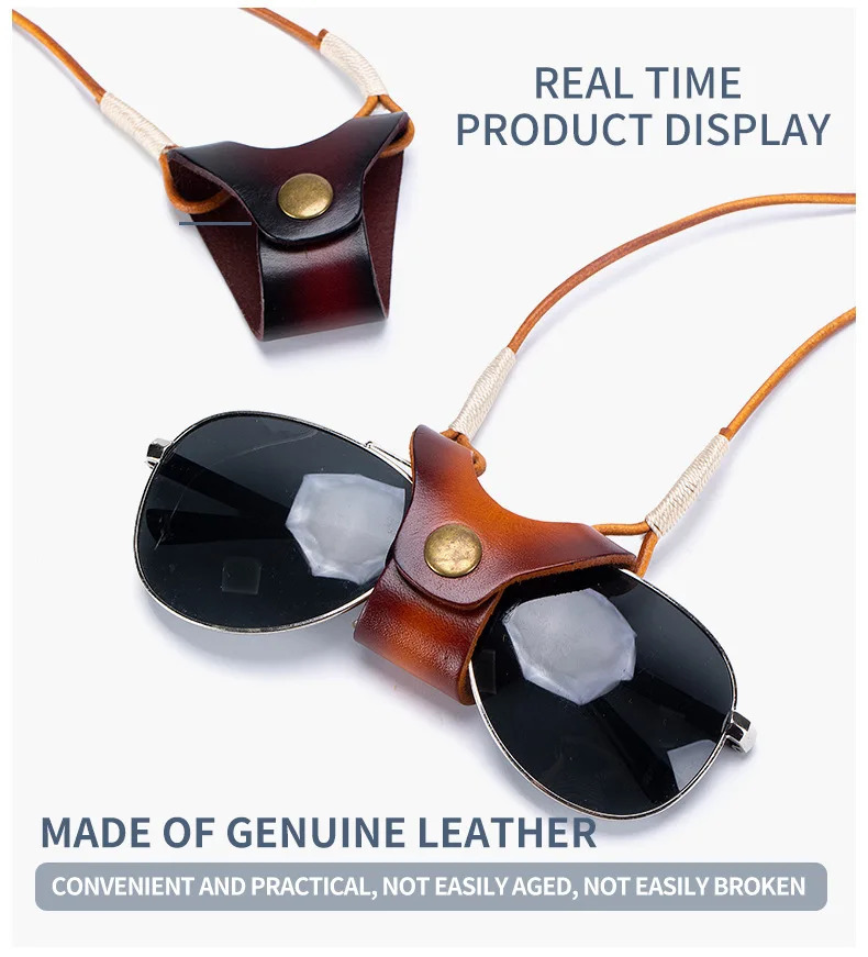 Women’s woman womens Men’s man mens Genuine Leather Sunglasses Storage Rope Case Eyewear Hanging Neck Strap Chain Anti Fall Reading Glasses Clip Lanyards pendant cases in brown, burgundy, dark green, coffee color