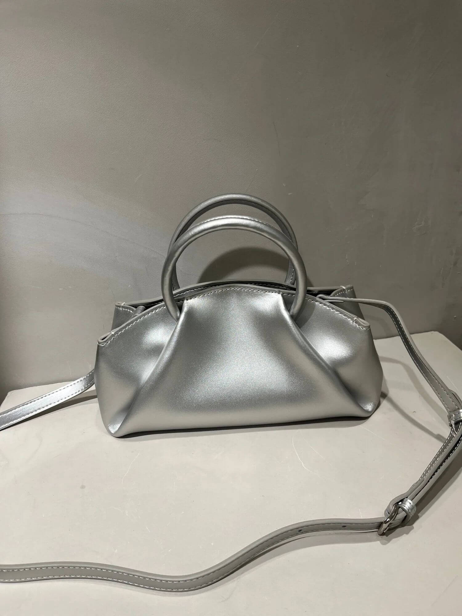 Folds Cloud Bag silver   Women’s ring handle interior slot pocket handbags for woman artisan Womens handbag bags