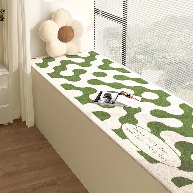 Bay Window Mat green   Thickened retro Cow design Carpet Bedroom Bedside Bed Rug Soft Carpets For Living Room Fluffy Cows hide pattern Anti-slip Mats