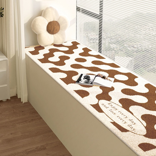 Bay Window Mat brown   Thickened retro Cow design Carpet Bedroom Bedside Bed Rug Soft Carpets For Living Room Fluffy Cows hide pattern Anti-slip Mats in Coffee-brown