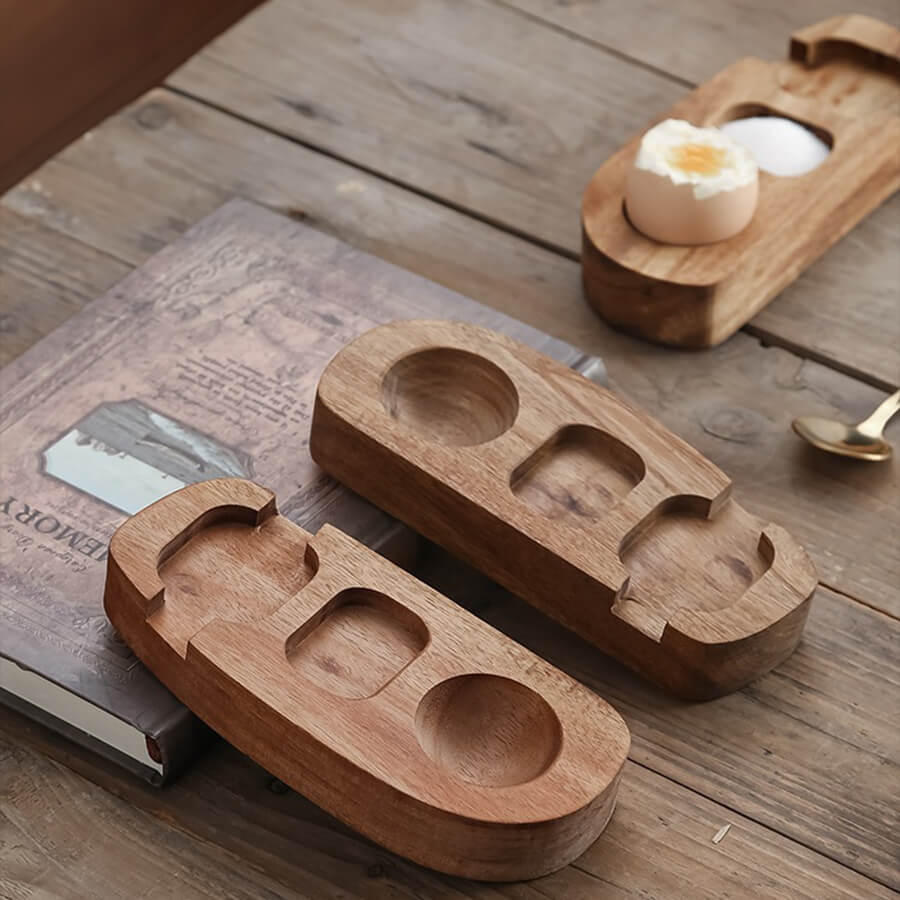 Acacia Wood Egg Tray Cup Holder Eggshell Punch Cup Eggs Holders wooden Kitchen breakfast serveware Accessories